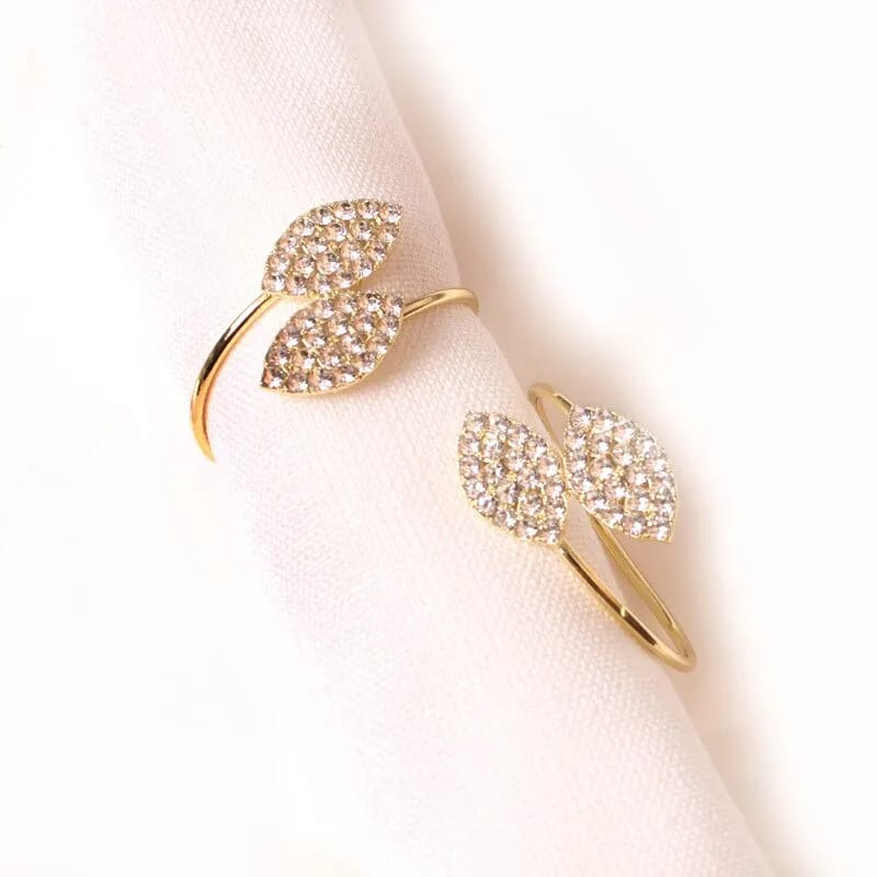 Napkin Holder Rings-Golden Dual Leaf Kitchen Apricot   
