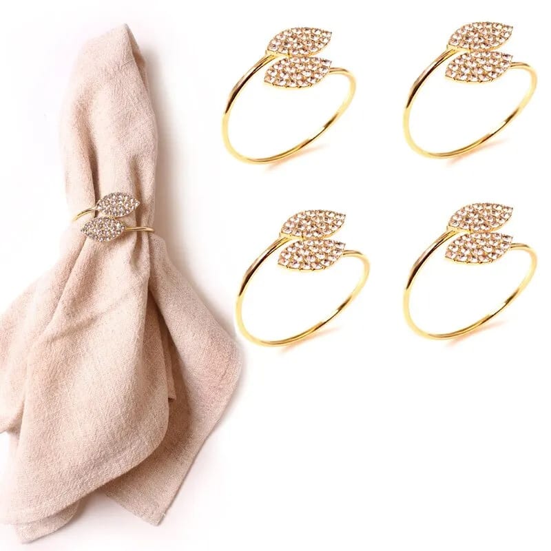 Napkin Holder Rings-Golden Dual Leaf Kitchen Apricot   