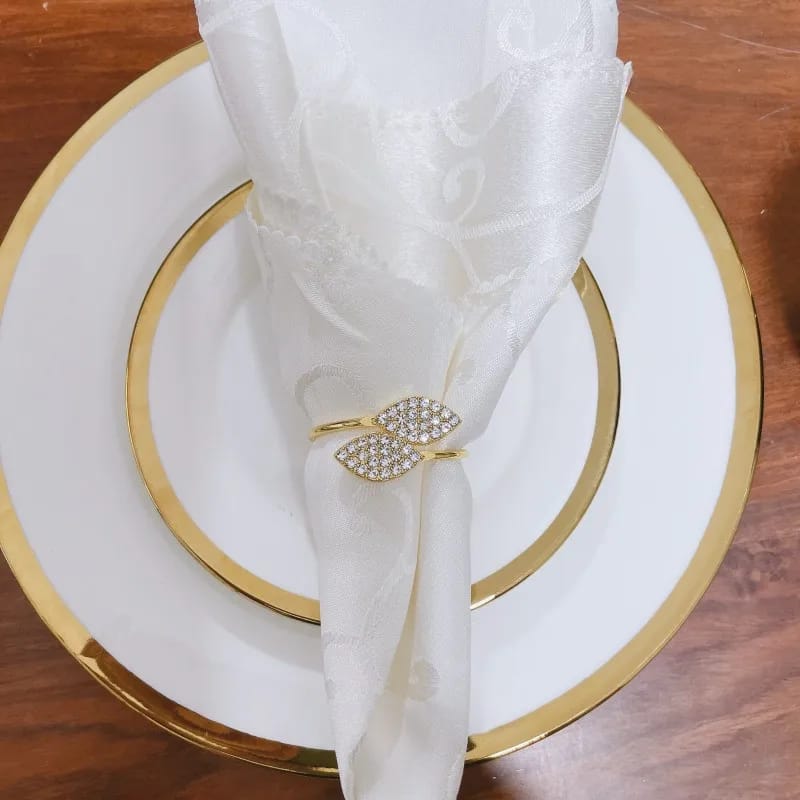 Napkin Holder Rings-Golden Dual Leaf Kitchen Apricot   