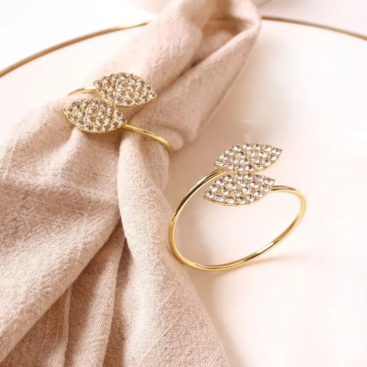 Napkin Holder Rings-Golden Dual Leaf Kitchen Apricot   