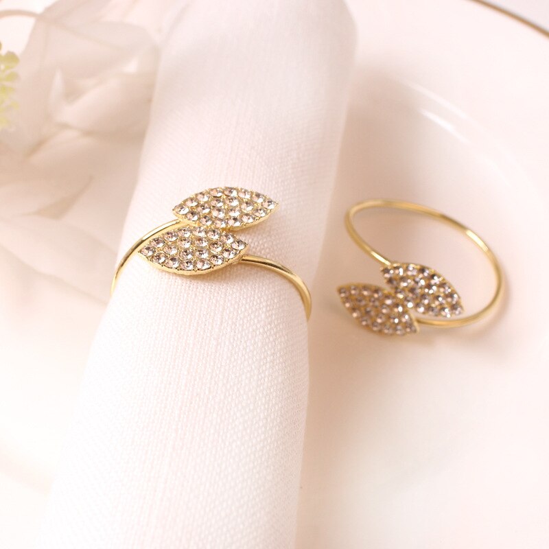 Napkin Holder Rings-Golden Dual Leaf Kitchen Apricot   