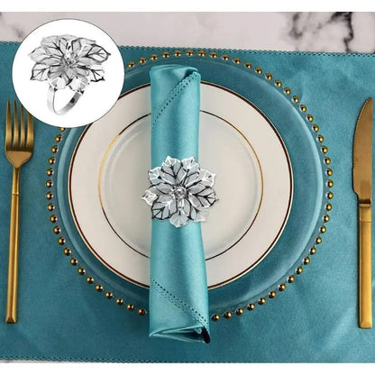 Napkin Holder Rings-Silver Flower Kitchen Apricot   