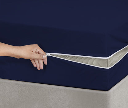 Dyed Zipper Mattress Cover- Navy Blue Protectors Apricot