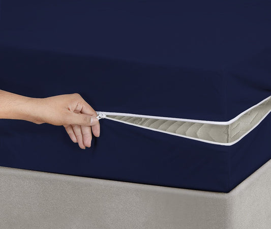 Dyed Zipper Mattress Cover- Navy Blue Protectors Apricot