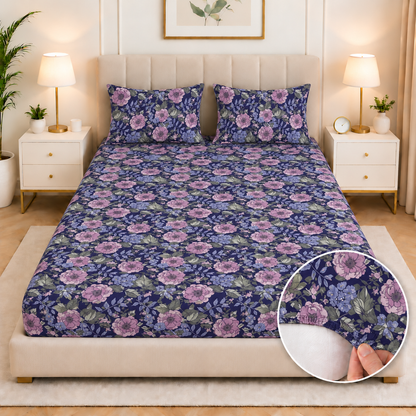 Percale Cotton Fitted Bed Sheet- Moonlit Blossom Fitted Sheets Apricot