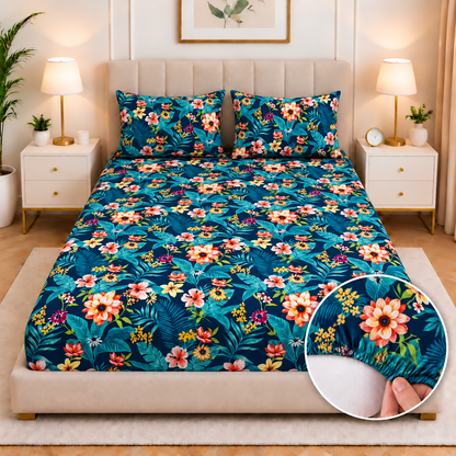 Cotton Fitted Bed Sheet- Tropical Tide Fitted Sheets Apricot