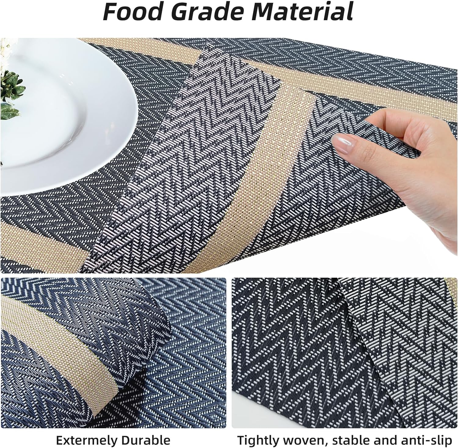 PVC Table Place Mats-Blue Weaves Table Mats Apricot   
