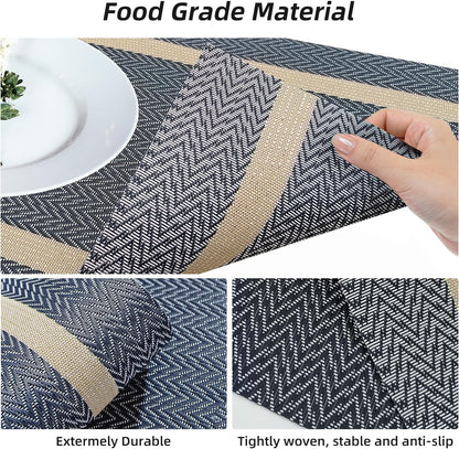 PVC Table Place Mats-Blue Weaves Table Mats Apricot   