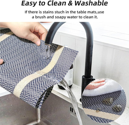 PVC Table Place Mats-Blue Weaves Table Mats Apricot   