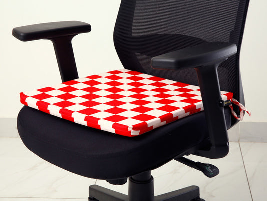 Padded Multi Purpose Sitting Cushions-Red Chess cushions Apricot   