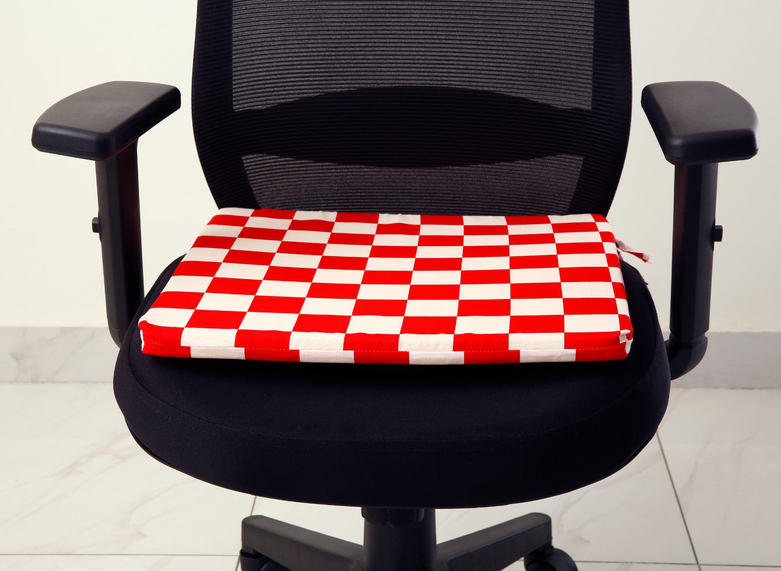 Padded Multi Purpose Sitting Cushions-Red Chess cushions Apricot   