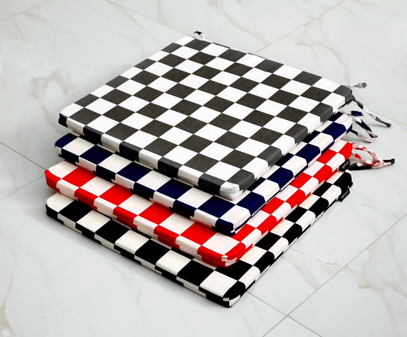 Padded Multi Purpose Sitting Cushions-Red Chess cushions Apricot   