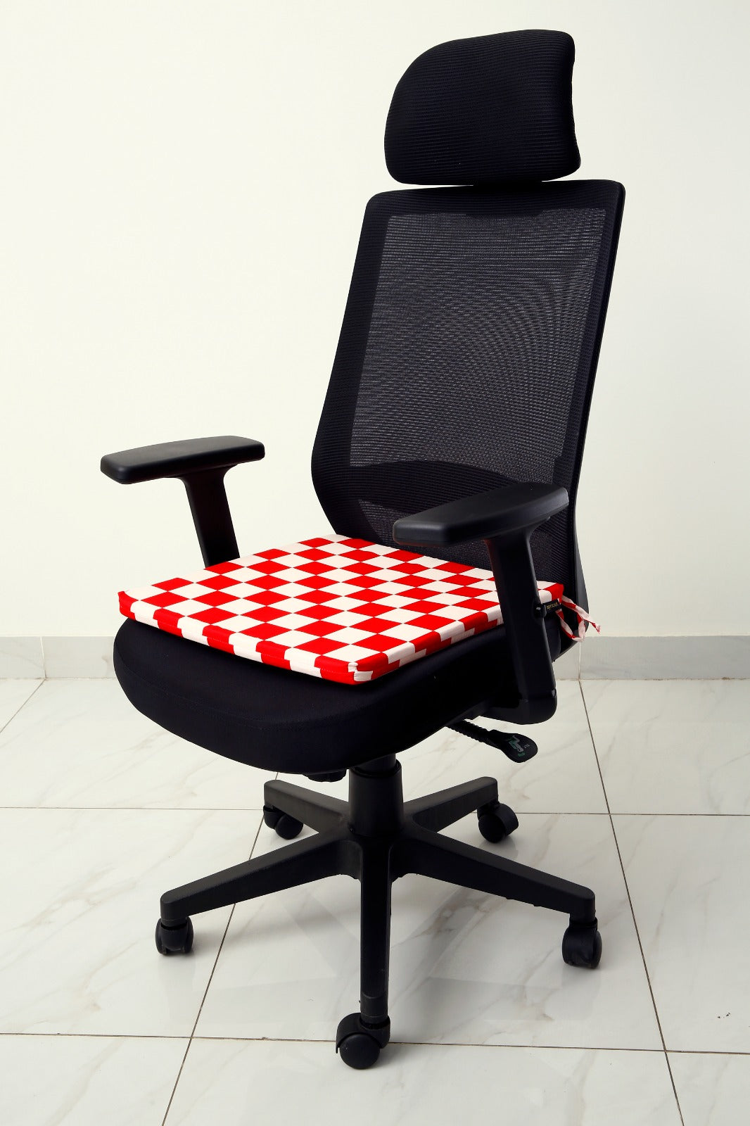 Padded Multi Purpose Sitting Cushions-Red Chess cushions Apricot   