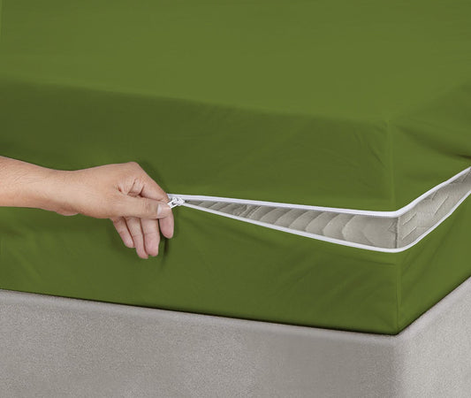 Dyed Zipper Mattress Cover- Parrot Green Protectors Apricot