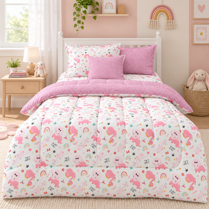 5 PCs Single Razai Set- Rainbow Comforters Apricot