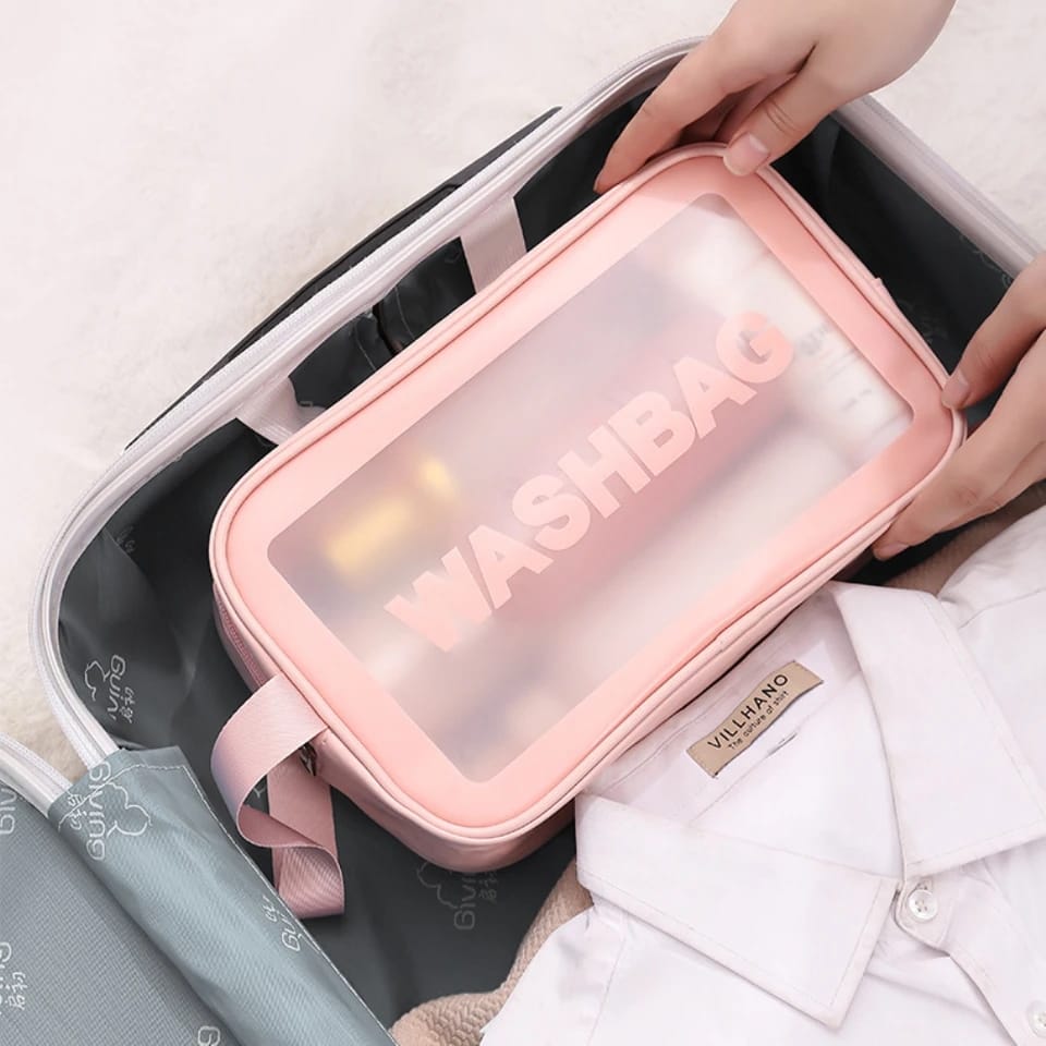 Portable Makeup Organizer Bag WASHBAG-(5738)Pink Small(SA2405-118) Cosmetic Pouches Apricot