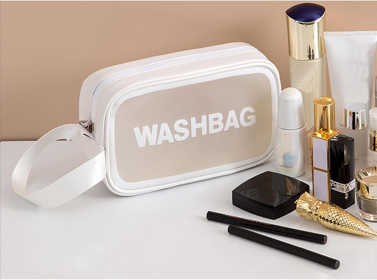 Portable Makeup Organizer Bag WASHBAG-White Small(SA2405-122) Cosmetic Pouches Apricot