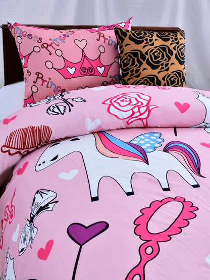 2Pcs Digital Printed Single Bed Sheet- Disney World single bed sheet Apricot