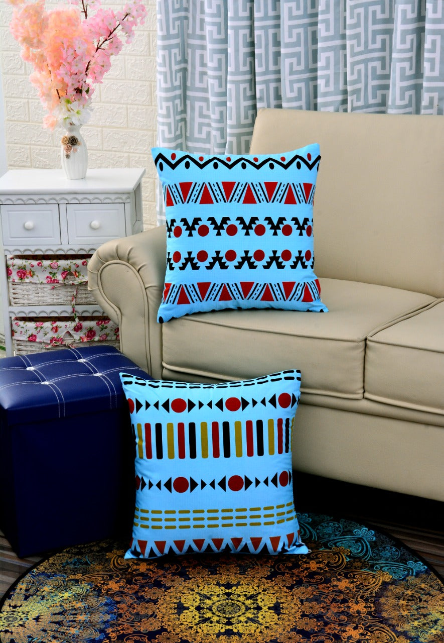 Printed Cushions Aqua Geometric-Pack of 2  Apricot   