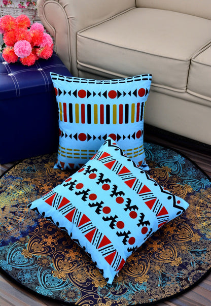 Printed Cushions Aqua Geometric-Pack of 2  Apricot   