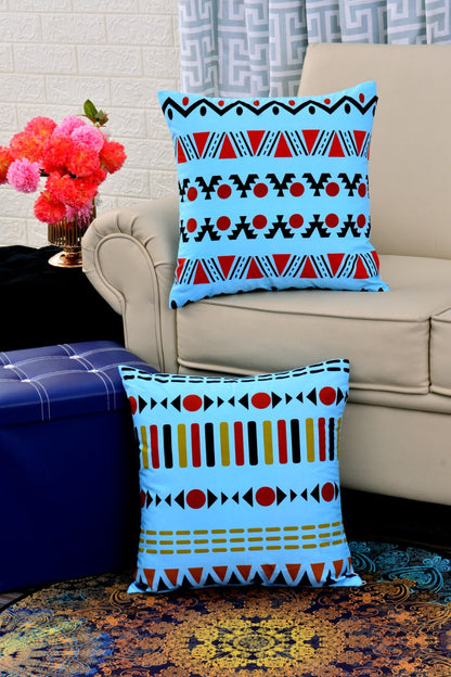 Printed Cushions Aqua Geometric-Pack of 2  Apricot   