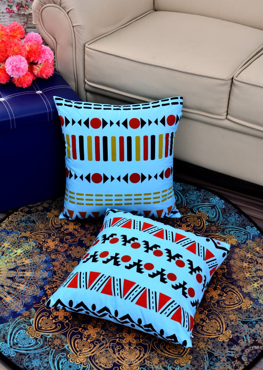 Printed Cushions Aqua Geometric-Pack of 2  Apricot   