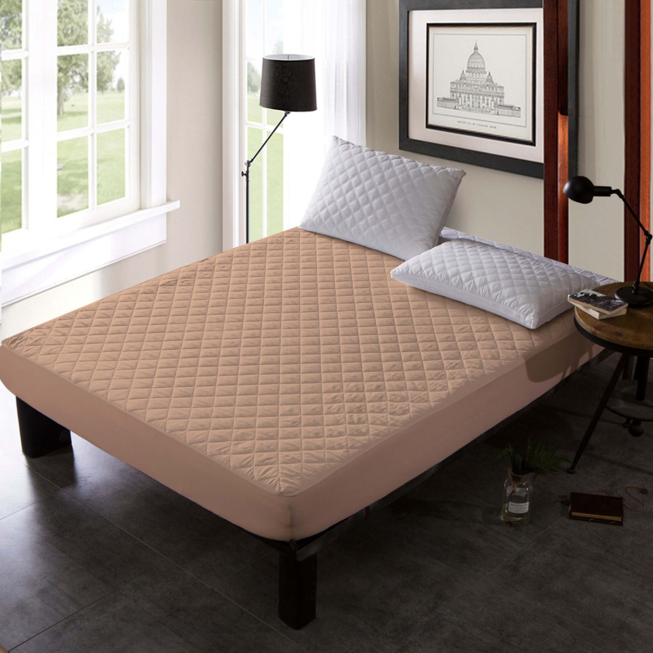 Quilted Waterproof Mattress Protector-beige Protectors Apricot   