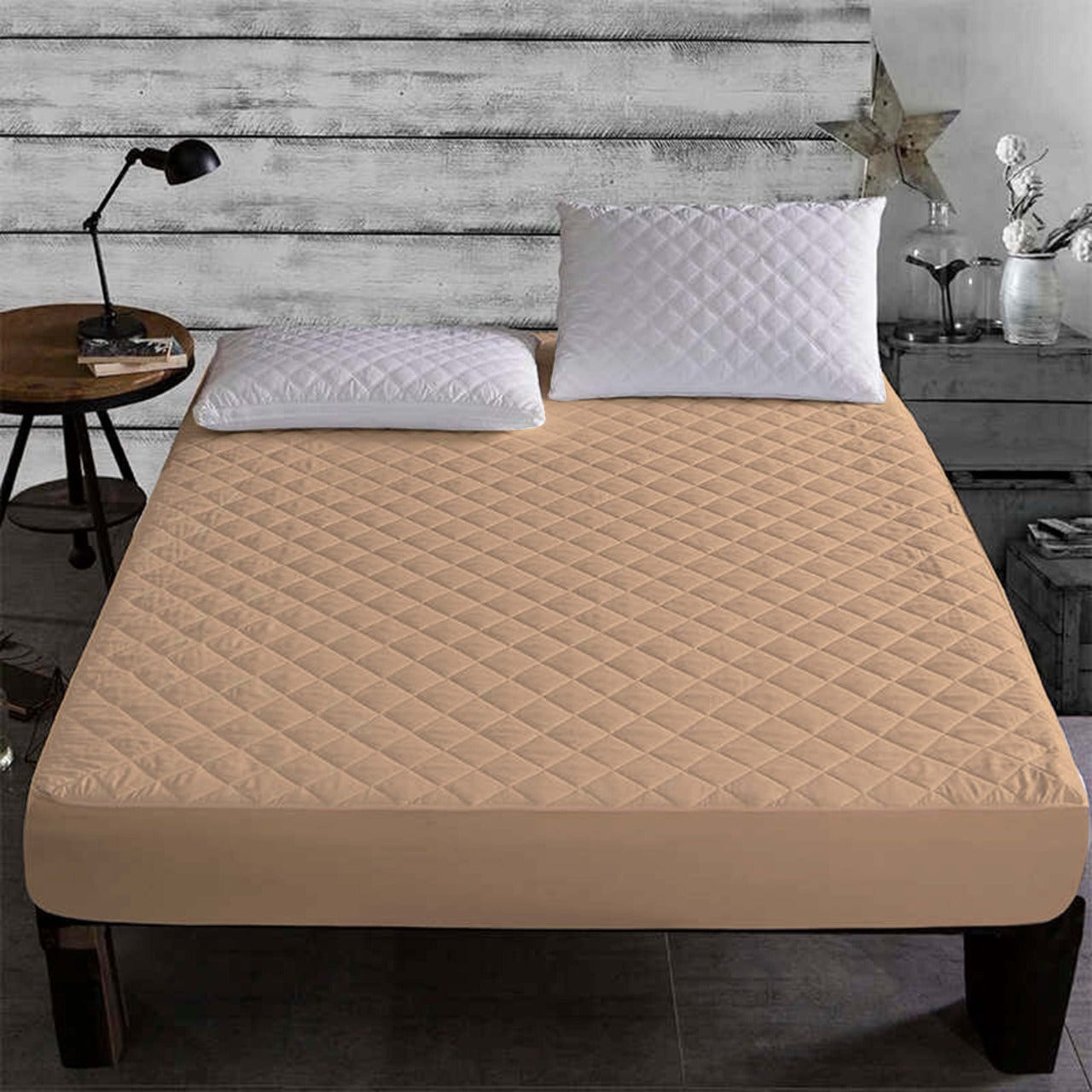 Quilted Waterproof Mattress Protector-beige Protectors Apricot   