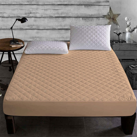 Quilted Waterproof Mattress Protector-beige Protectors Apricot   