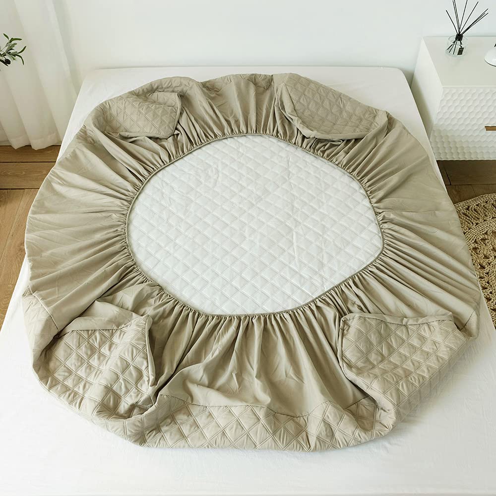 Quilted Waterproof Mattress Protector-beige Protectors Apricot   