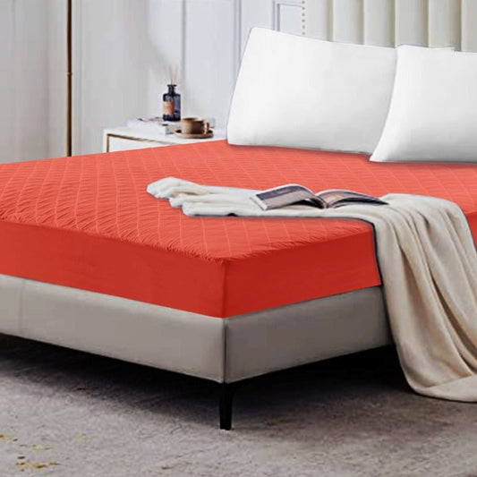 Quilted Waterproof Mattress Protector-Orange Protectors Apricot   