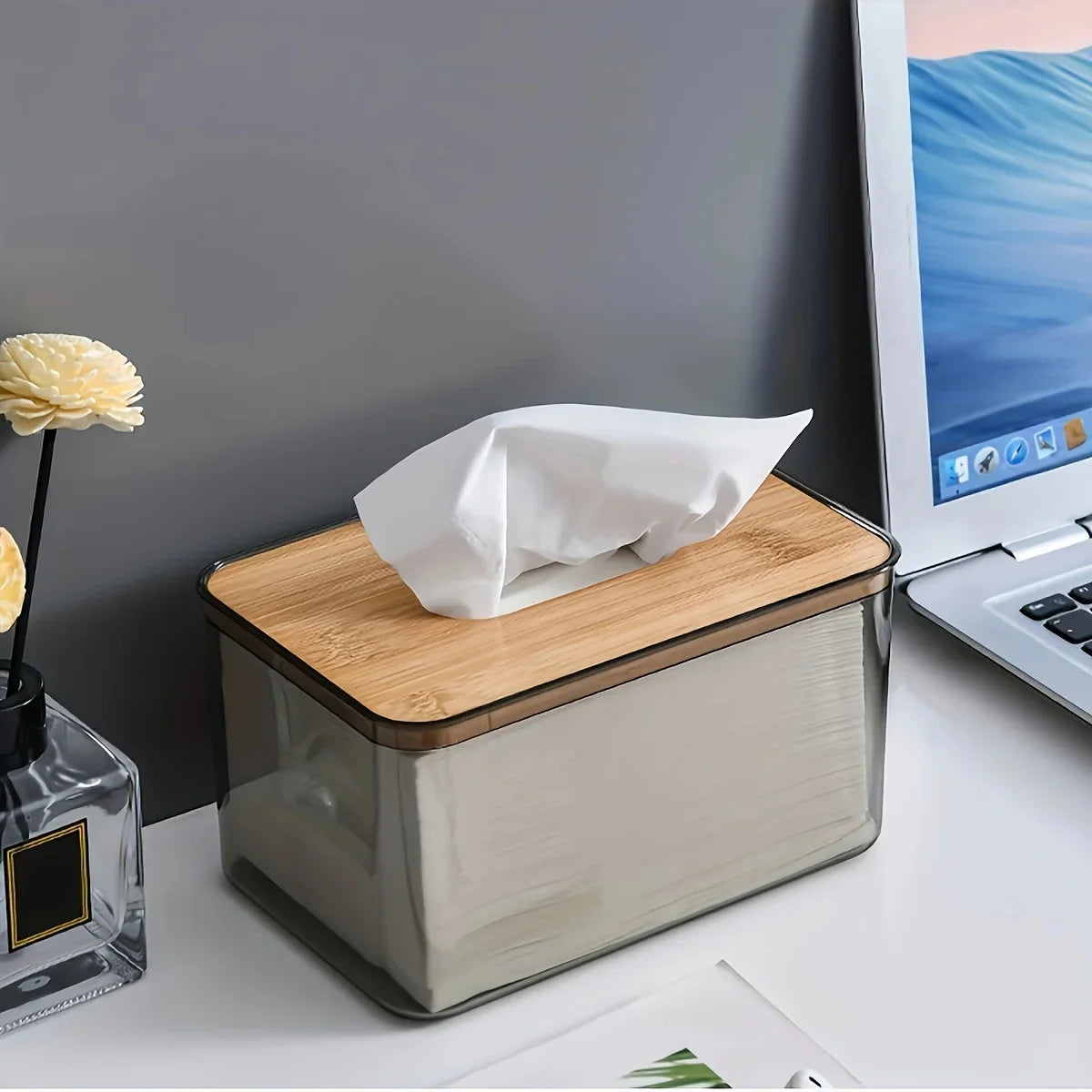 Bamboo Lid Transparent Tissue Box Tissue Box Apricot