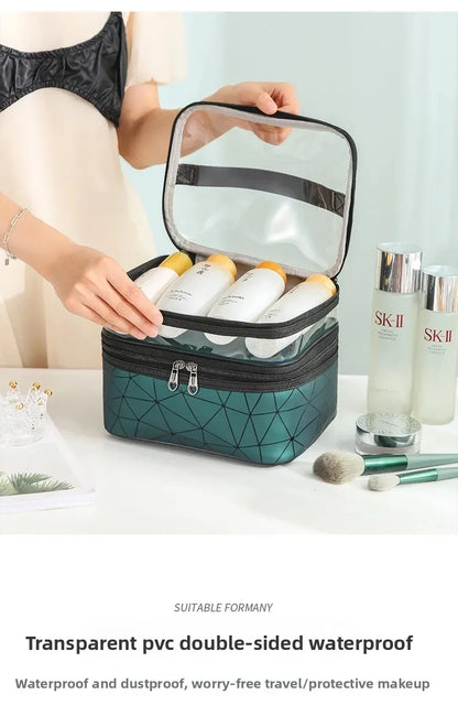 Transparent PU Cosmetic Bag Travel Toiletry Storage Bag-SA2408-278 Cosmetic Pouches Apricot