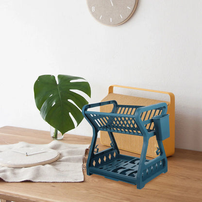 2-Tier-Dish Drying Rack & Utensil Holder(15254)-Green Dish Rack Apricot