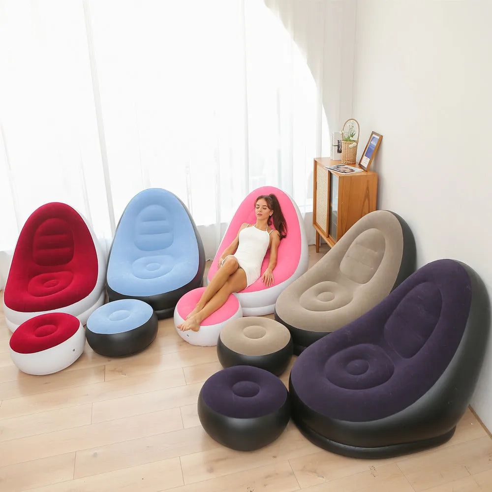 Inflatable Sofa With Foot Rest-SA2411-68 (Assorted) Apricot