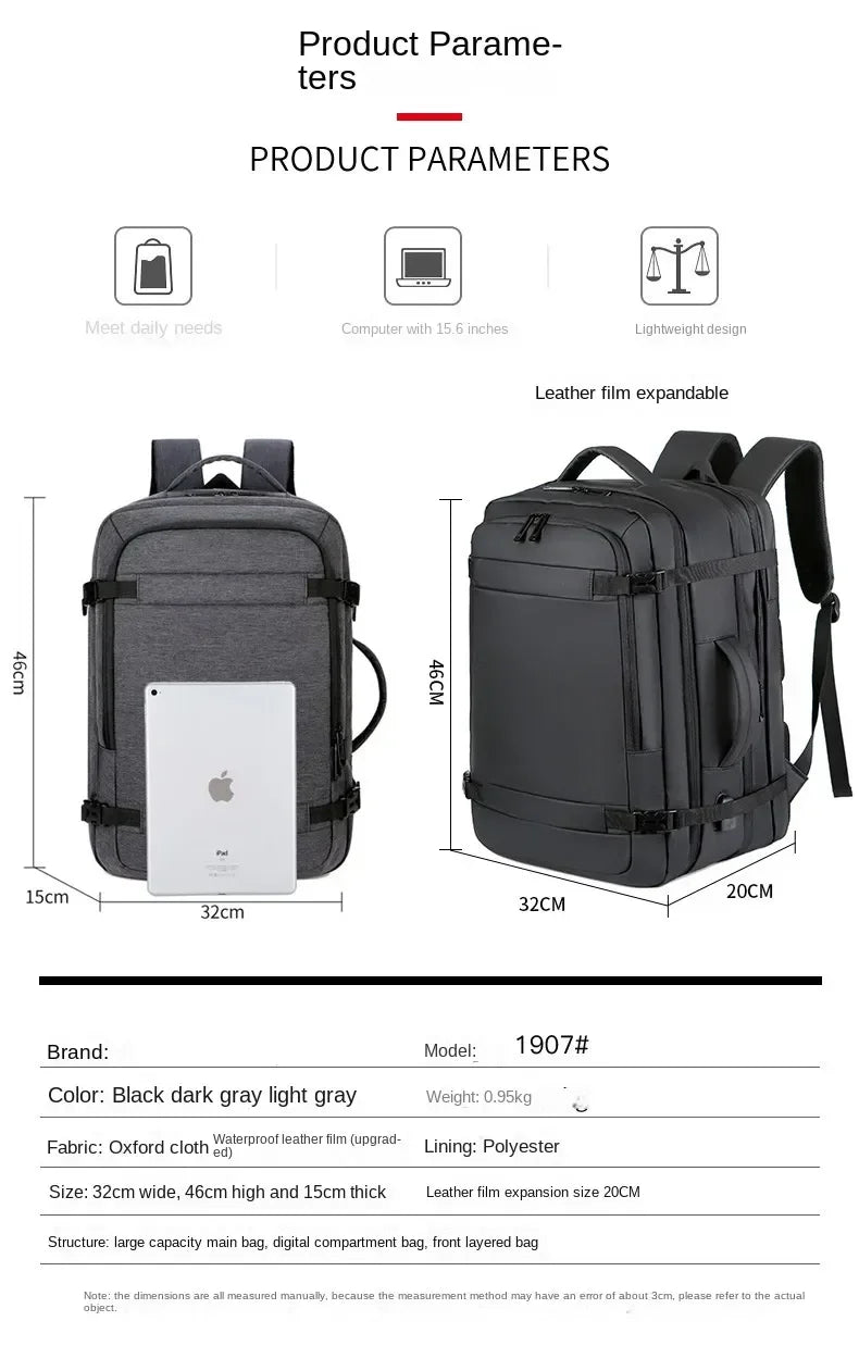Large Capacity Multifunctional Extensible Rechargeable Hand-held Backpack-SA2408-271 Laptop Bag Apricot