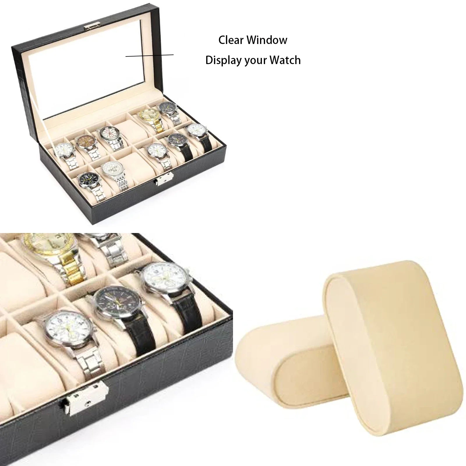 12 Slots Watch Organizer-SA2411-56(Black) Watch box Apricot