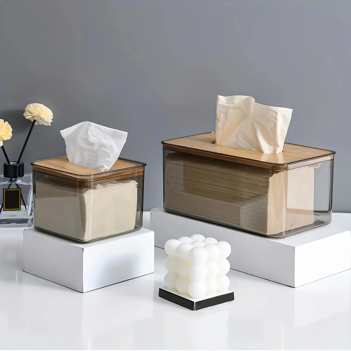 Bamboo Lid Transparent Tissue Box Tissue Box Apricot
