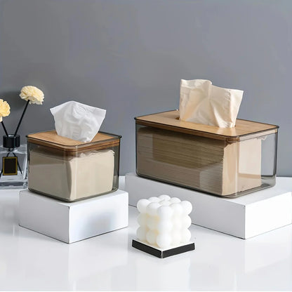 Bamboo Lid Transparent Tissue Box Tissue Box Apricot