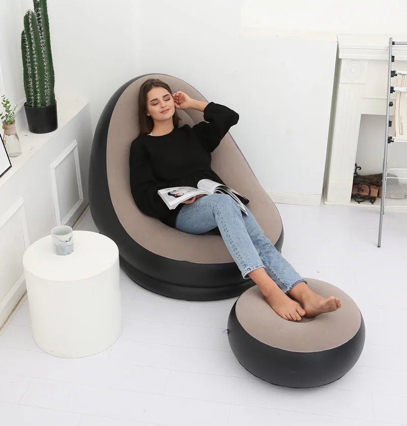 Inflatable Sofa With Foot Rest-SA2411-68 (Assorted) Apricot