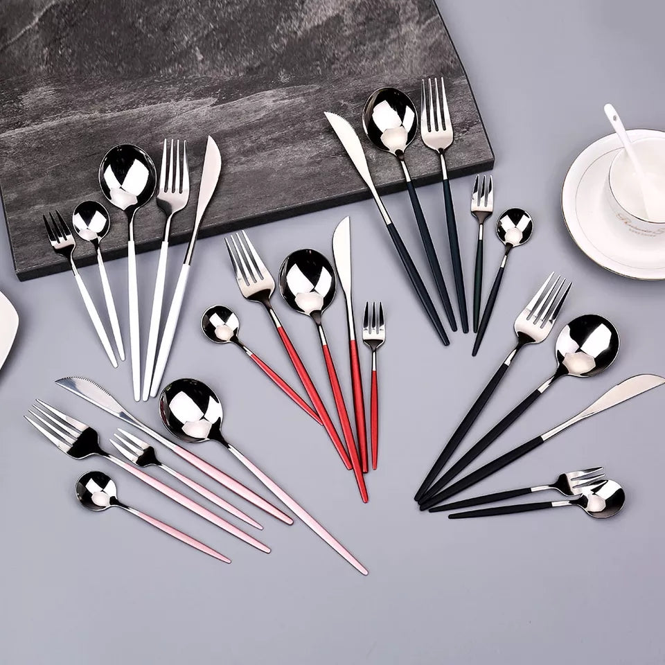 Silver (4404) 24 PCs Premium Steel Cutlery Set  Apricot   