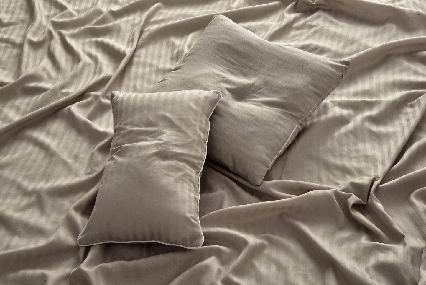 Single Bed Sheet Satin Stripe(4757)-Beige product Apricot   