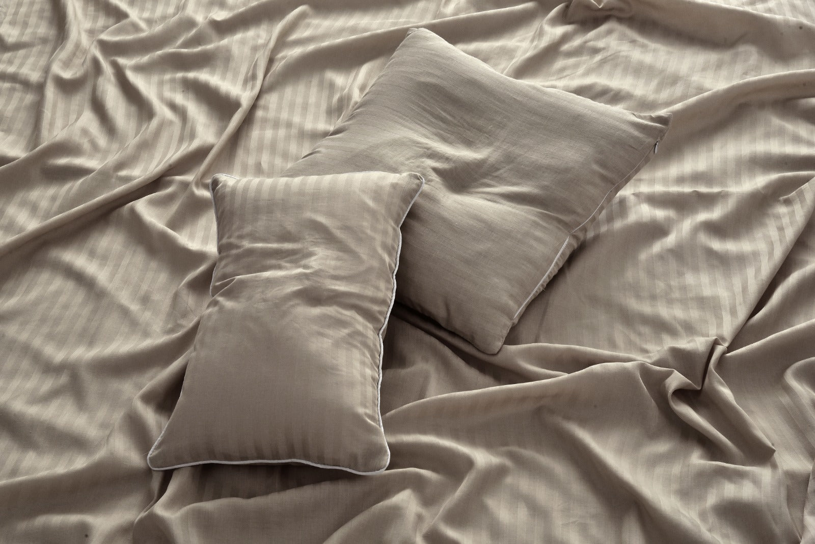 Single Bed Sheet Satin Stripe(4757)-Beige product Apricot   
