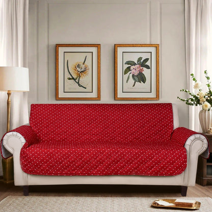 Sofa Cover-Maroon Polka With Pockets Sofa Cover Apricot   