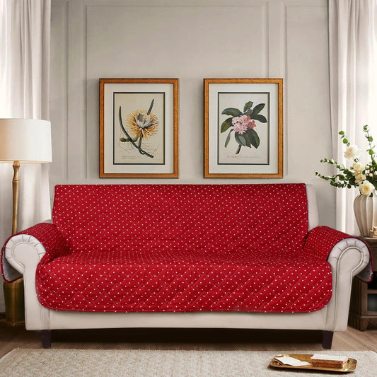 Sofa Cover-Maroon Polka With Pockets Sofa Cover Apricot   
