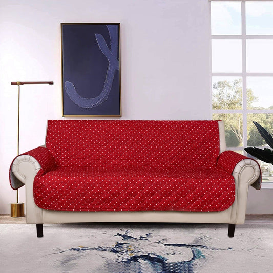 Sofa Cover-Maroon Polka With Pockets Sofa Cover Apricot   
