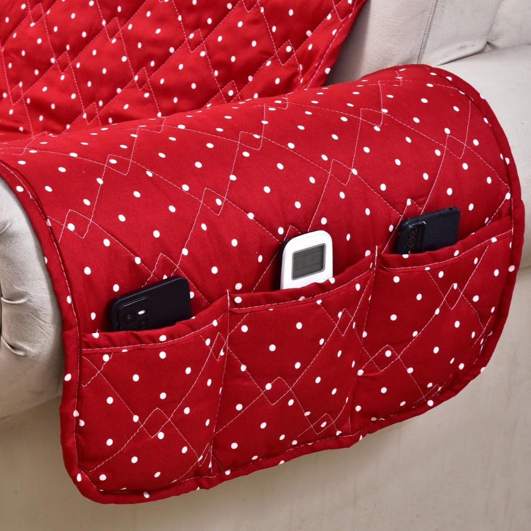 Sofa Cover-Maroon Polka With Pockets Sofa Cover Apricot   