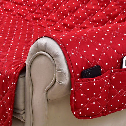 Sofa Cover-Maroon Polka With Pockets Sofa Cover Apricot   