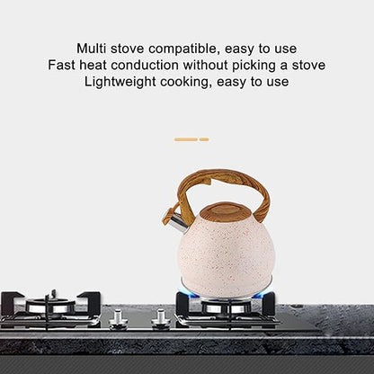 Stainless Steel One Touch Button Whistle Teapot with Anti Scalding Handle-Beige  Apricot   