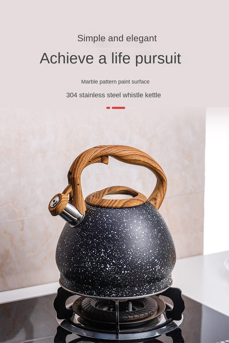 Stainless Steel One Touch Button Whistle Teapot with Anti Scalding Handle- Grey Texture Apricot